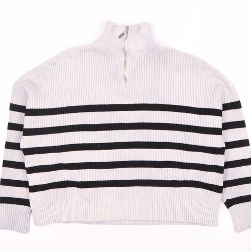 MNG Women's Black & White Striped XS High Neck Jumper