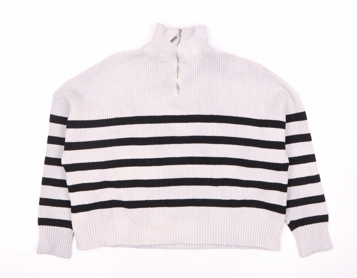 MNG Women's Black & White Striped XS High Neck Jumper