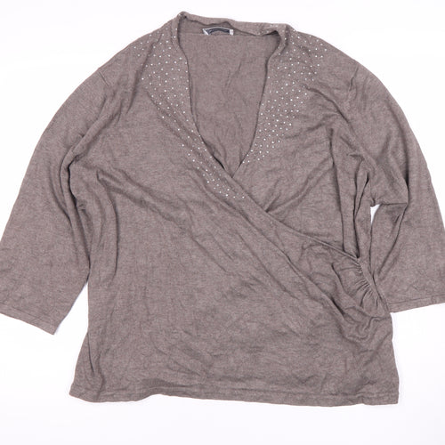Windsmoor Women's XL Grey Studded Wrap Blouse