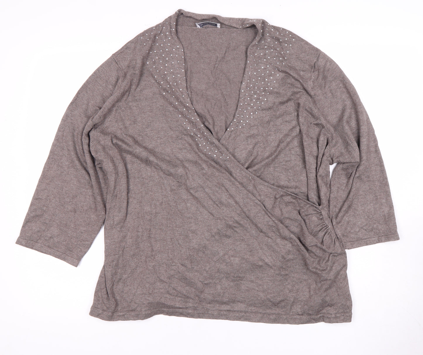 Windsmoor Women's XL Grey Studded Wrap Blouse