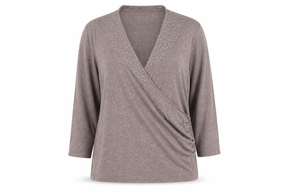Front view of Windsmoor Women's XL Grey Studded Wrap Blouse