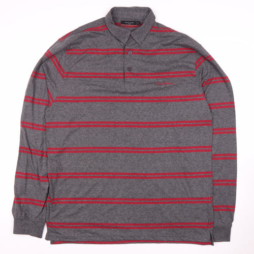 Pierre Cardin Men's Grey 3XL Striped Long Sleeve Polo