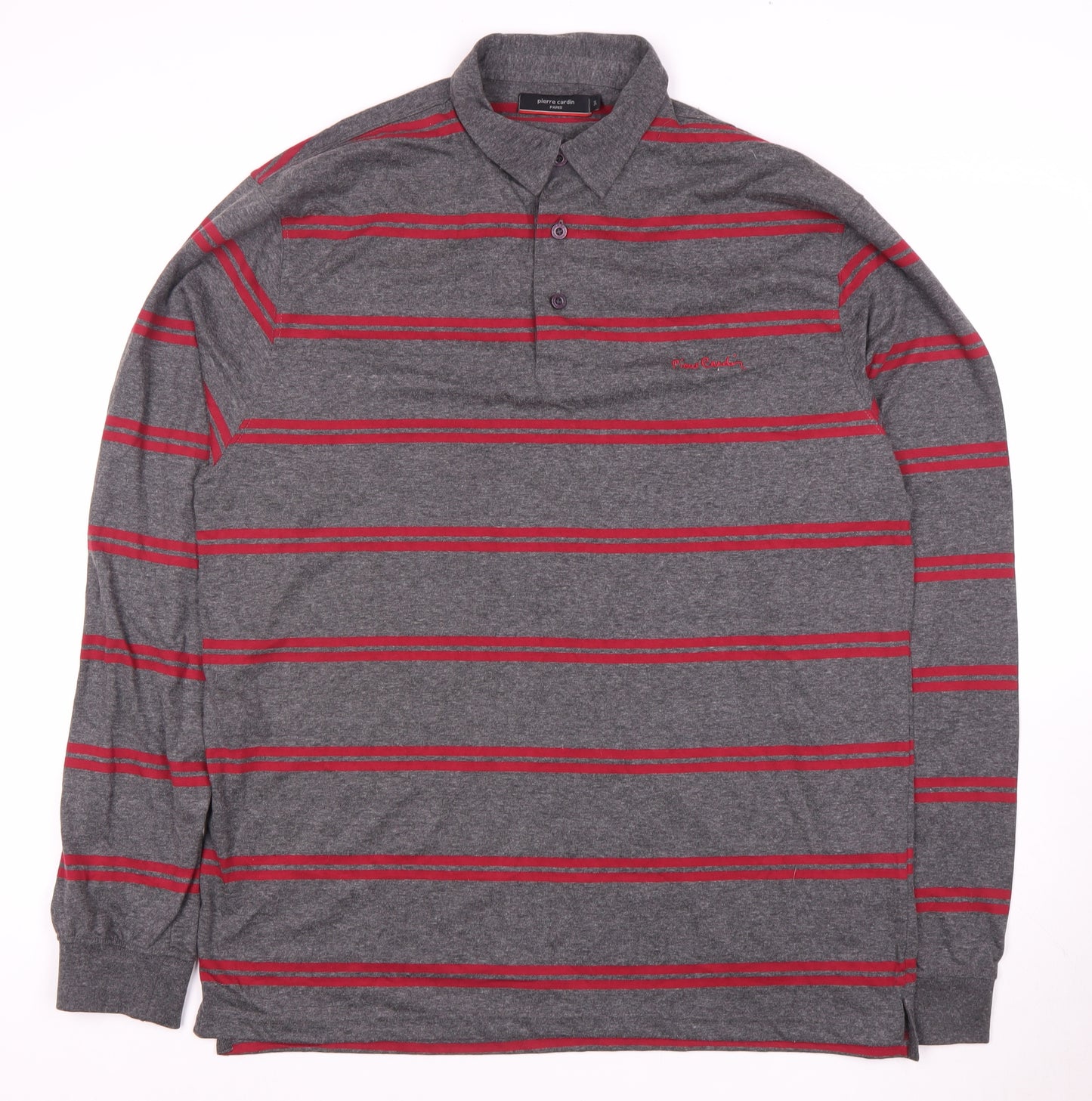 Pierre Cardin Men's Grey 3XL Striped Long Sleeve Polo