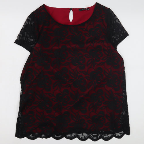 M&Co Women's Black Floral Lace Blouse, Size 14