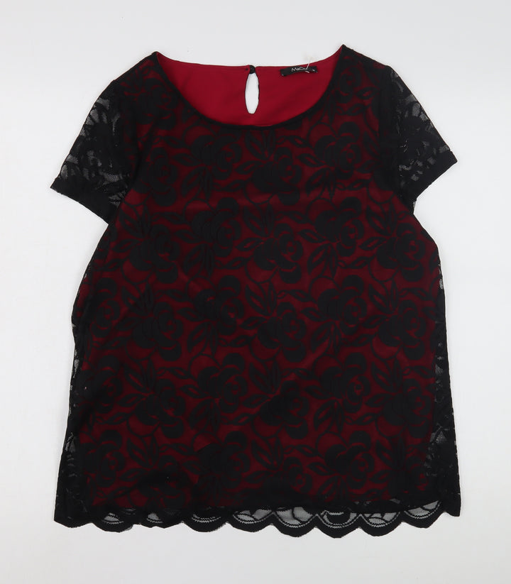 M&Co Women's Black Floral Lace Blouse, Size 14