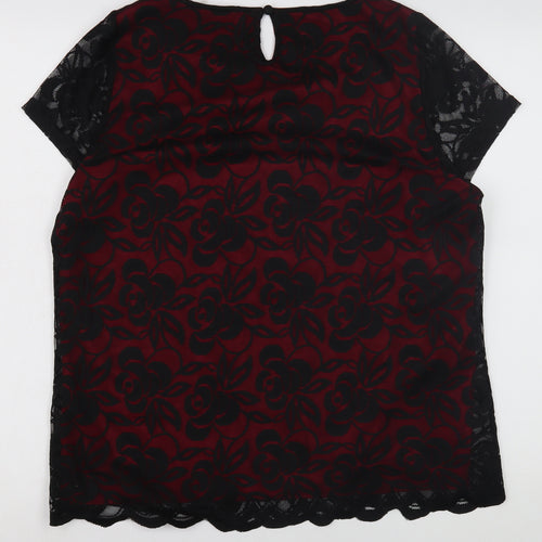 M&Co Women's Black Floral Lace Blouse, Size 14
