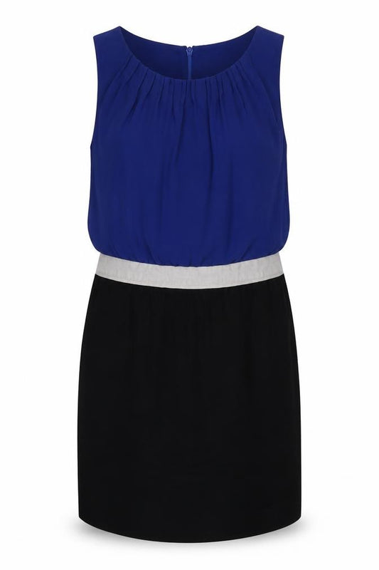 Front view of Next Women's Blue Colourblock Sleeveless Dress, size 12