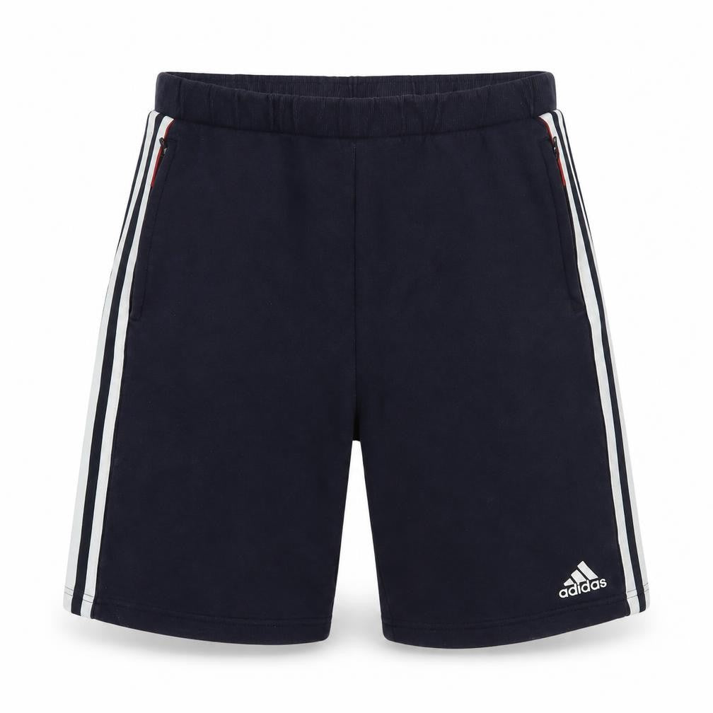Front view of Adidas boys’ blue athletic shorts 16y elastic waist