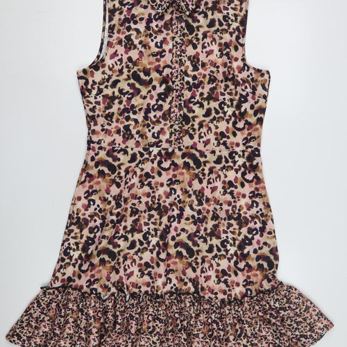 Lipsy Women's Multicoloured Animal Print Collared Shirt Dress Size 10