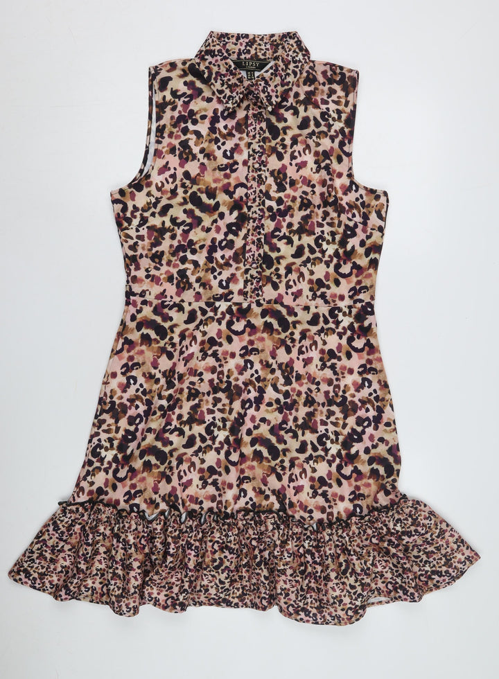 Lipsy Women's Multicoloured Animal Print Collared Shirt Dress Size 10