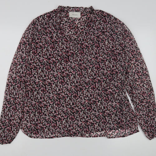 Neo Noir Women's Black Floral Blouse, Size 12, Long Sleeve