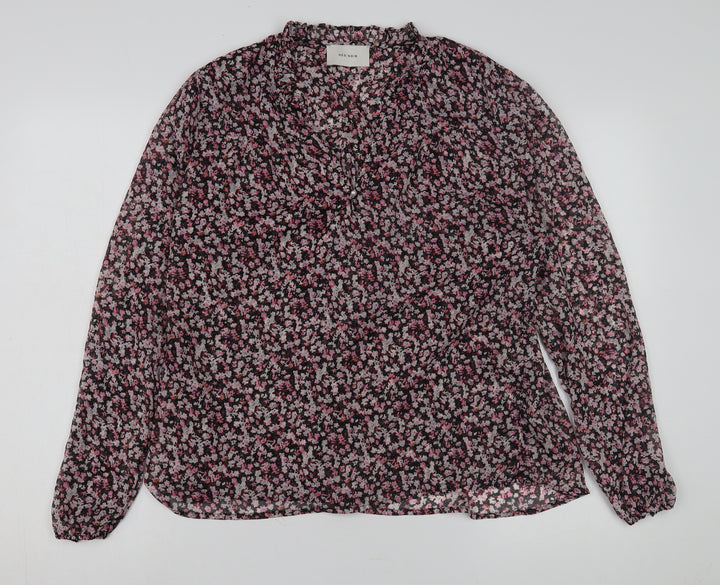 Neo Noir Women's Black Floral Blouse, Size 12, Long Sleeve