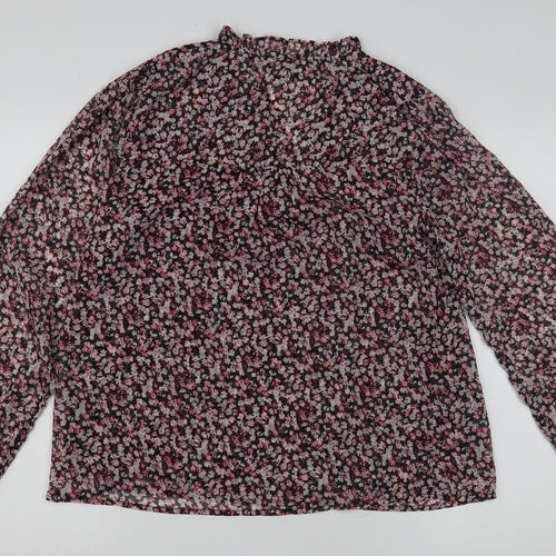 Neo Noir Women's Black Floral Blouse, Size 12, Long Sleeve