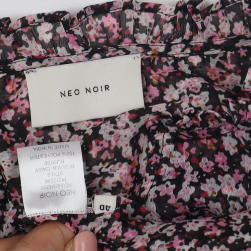 Neo Noir Women's Black Floral Blouse, Size 12, Long Sleeve