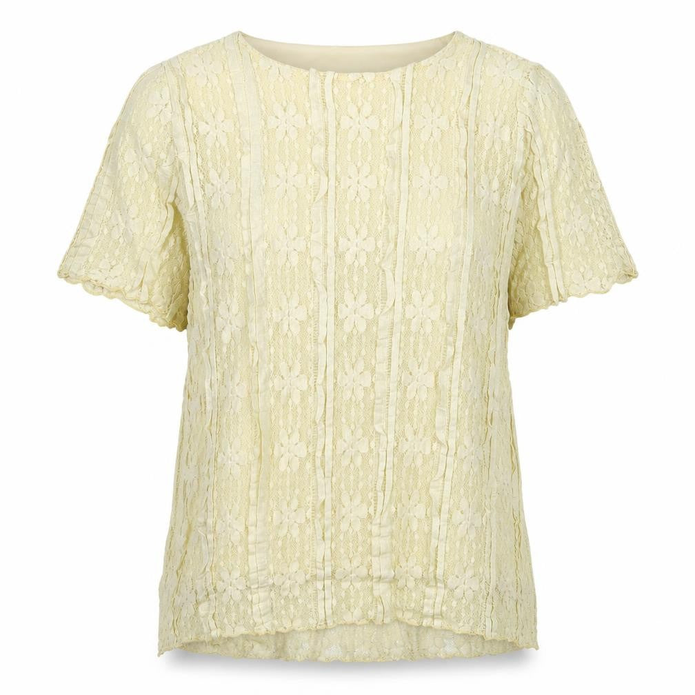 Front view of Forever Beige Lace Floral Blouse, Women's XL