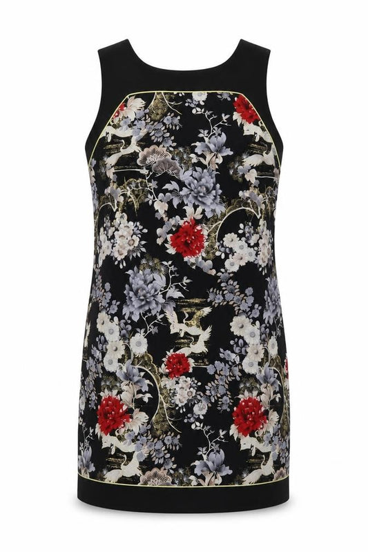 Front view of Wallis Women's Black Floral Sleeveless Dress, size 14