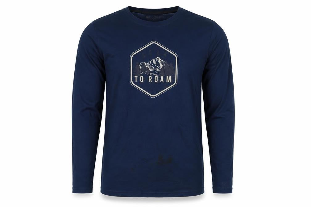 Front view of Marks & Spencer Men's Blue Long Sleeve Graphic T-Shirt, M