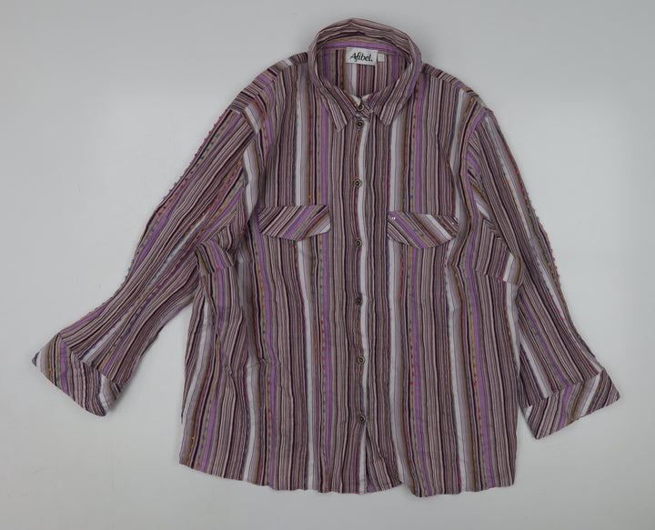 Afibel Women's Multicoloured Striped Button-Up Shirt
