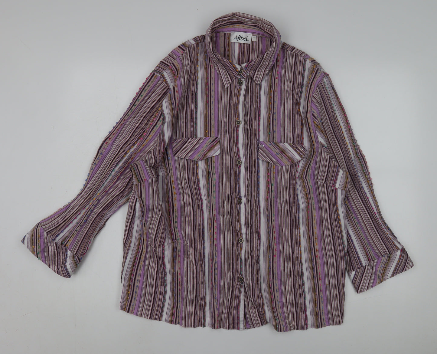 Afibel Women's Multicoloured Striped Button-Up Shirt