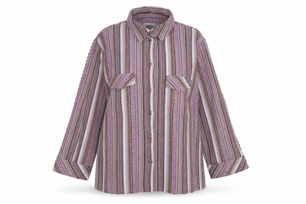 Front view of Afibel Women's Multicoloured Striped Button-Up Shirt