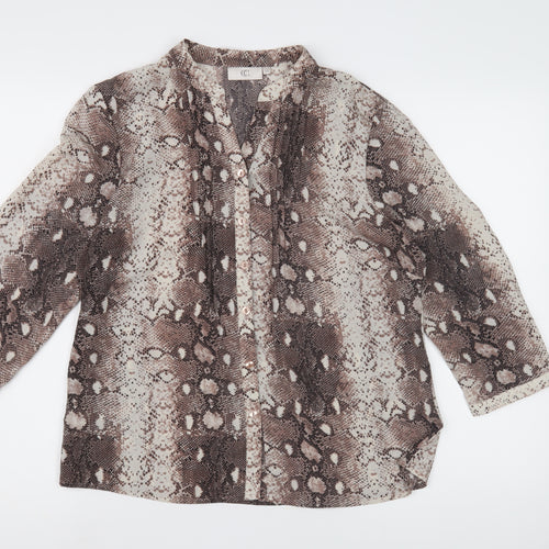 CC Women's Brown Animal Print Blouse, Size 14, Casual