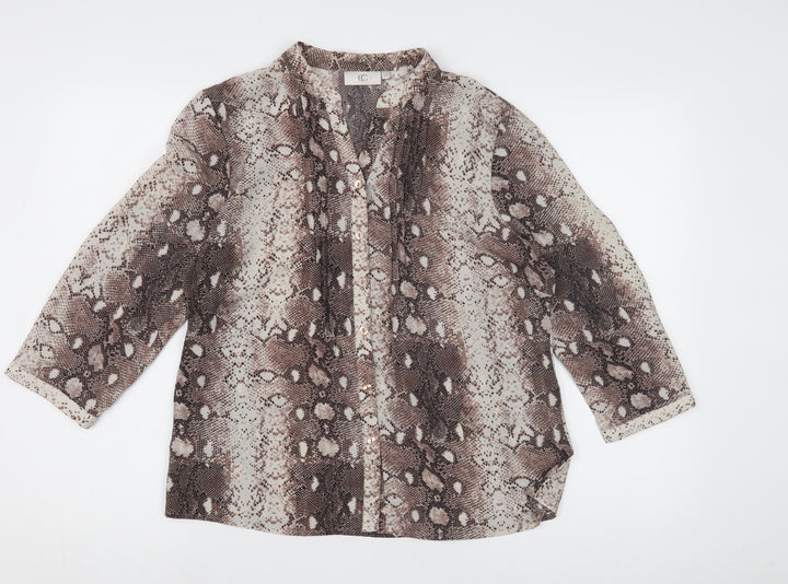 CC Women's Brown Animal Print Blouse, Size 14, Casual