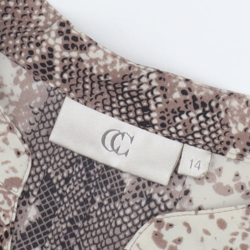 CC Women's Brown Animal Print Blouse, Size 14, Casual