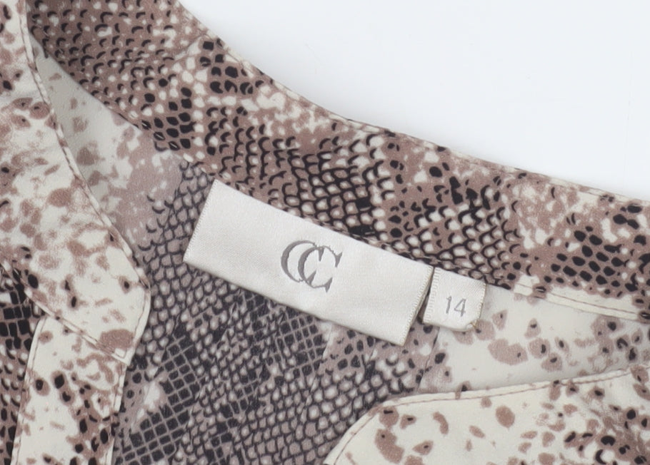 CC Women's Brown Animal Print Blouse, Size 14, Casual