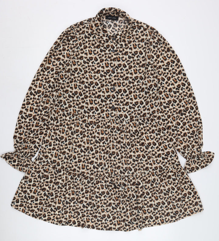 New Look Women's Leopard Print Shirt Dress Size 6