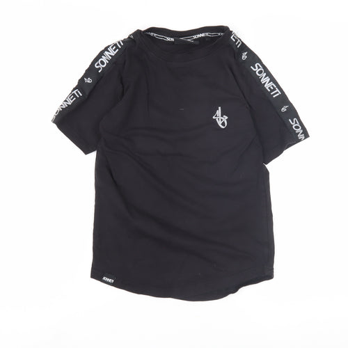 Sonneti Boys Black T-Shirt, 8-10 Years, Regular Fit, Logo Accents