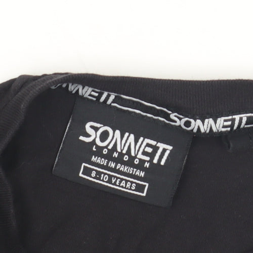 Sonneti Boys Black T-Shirt, 8-10 Years, Regular Fit, Logo Accents