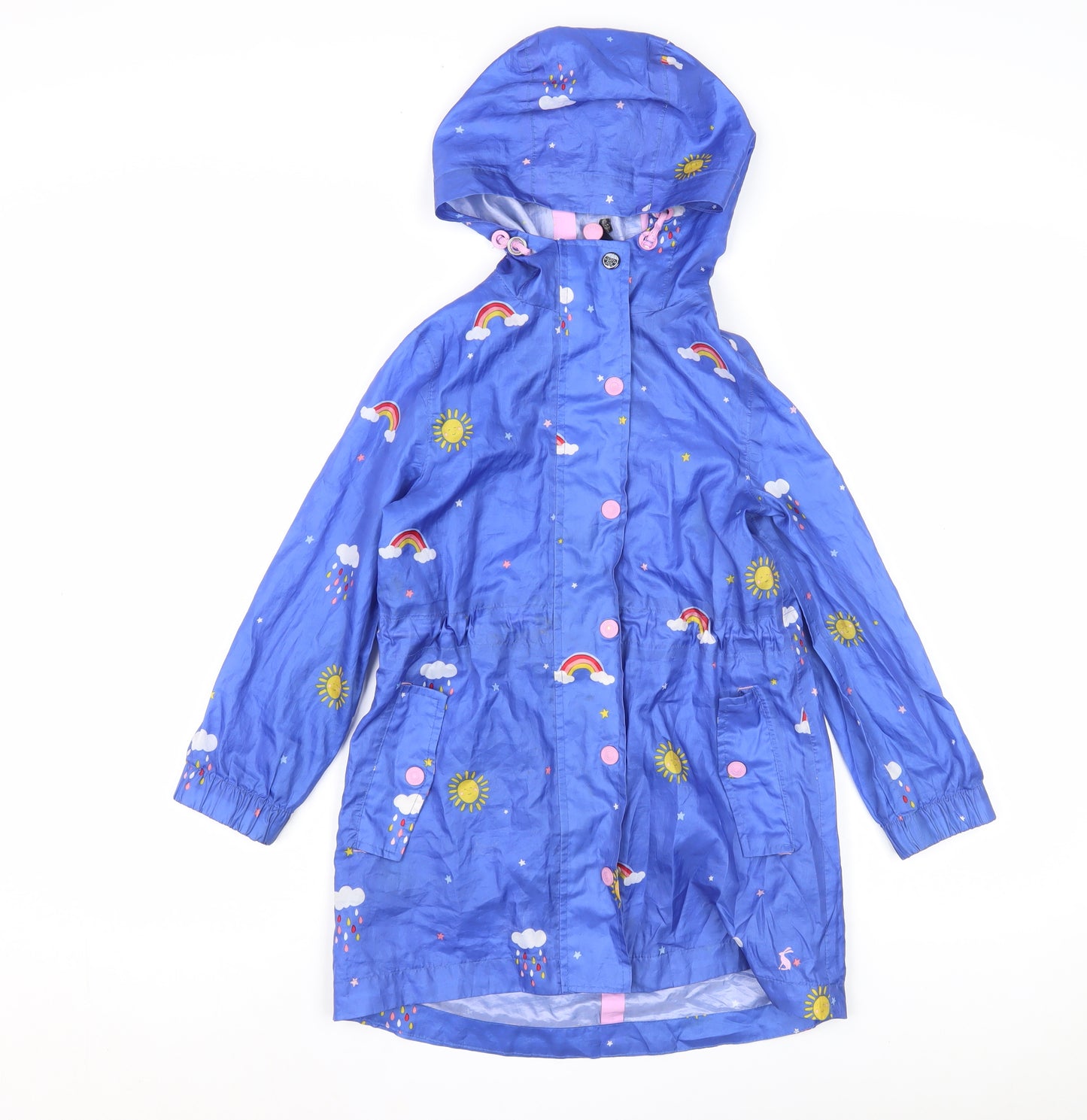 Joules Girls Blue Rainbow Rain Coat, Size 6 Years