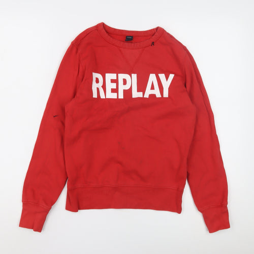 Replay Boys Red Pullover Sweatshirt, Crew Neck, Size 12 Years