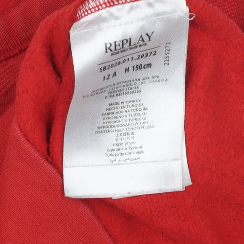 Replay Boys Red Pullover Sweatshirt, Crew Neck, Size 12 Years
