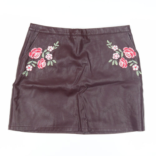 New Look Women's Purple Embroidered Pencil Skirt - Size 14