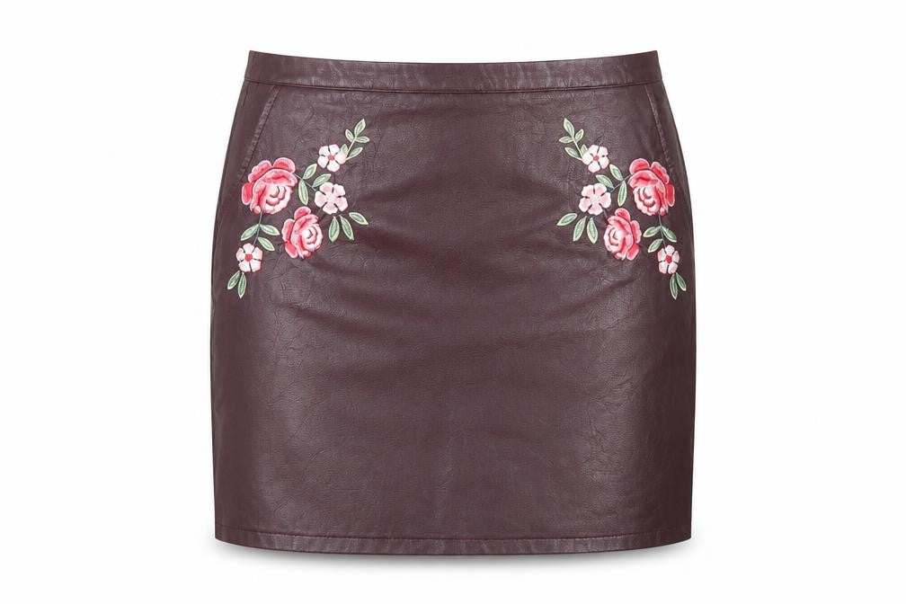 New Look Women's Purple Embroidered Pencil Skirt - Size 14