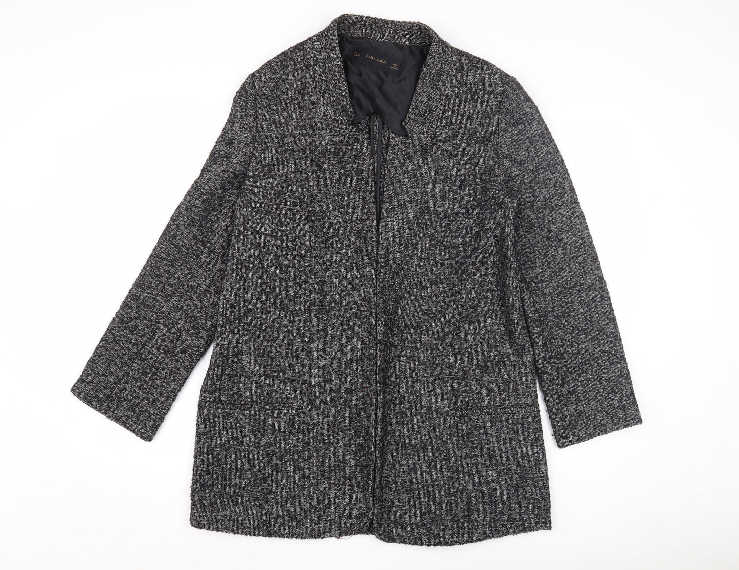 Zara Basic Women's Black Wool Overcoat, Size L, Collared