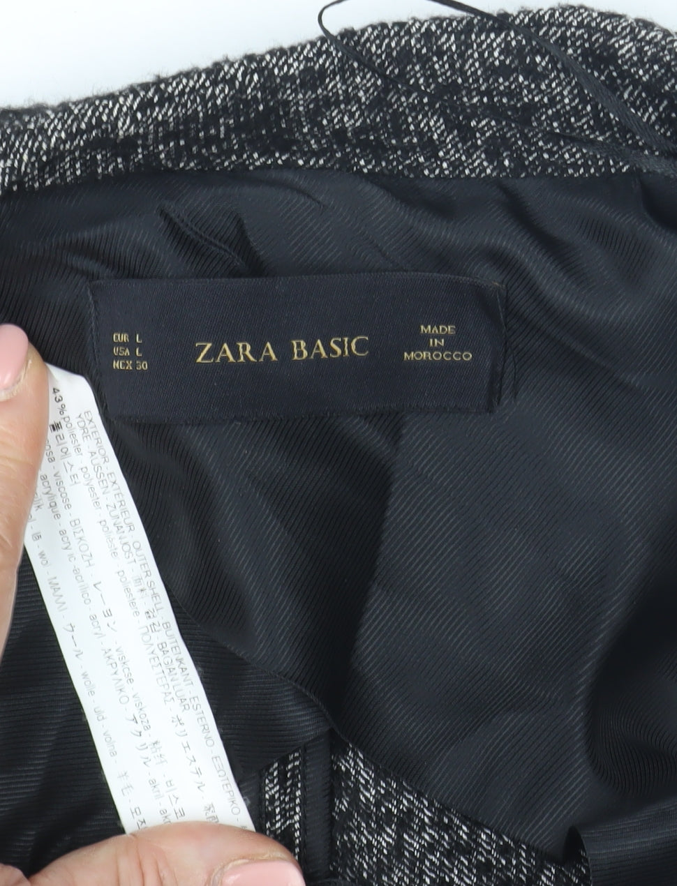 Zara Basic Women's Black Wool Overcoat, Size L, Collared