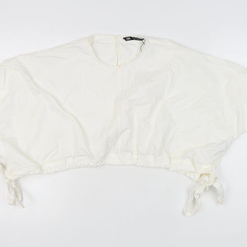 Zara Women's White Cotton Top, Size L, Round Neck