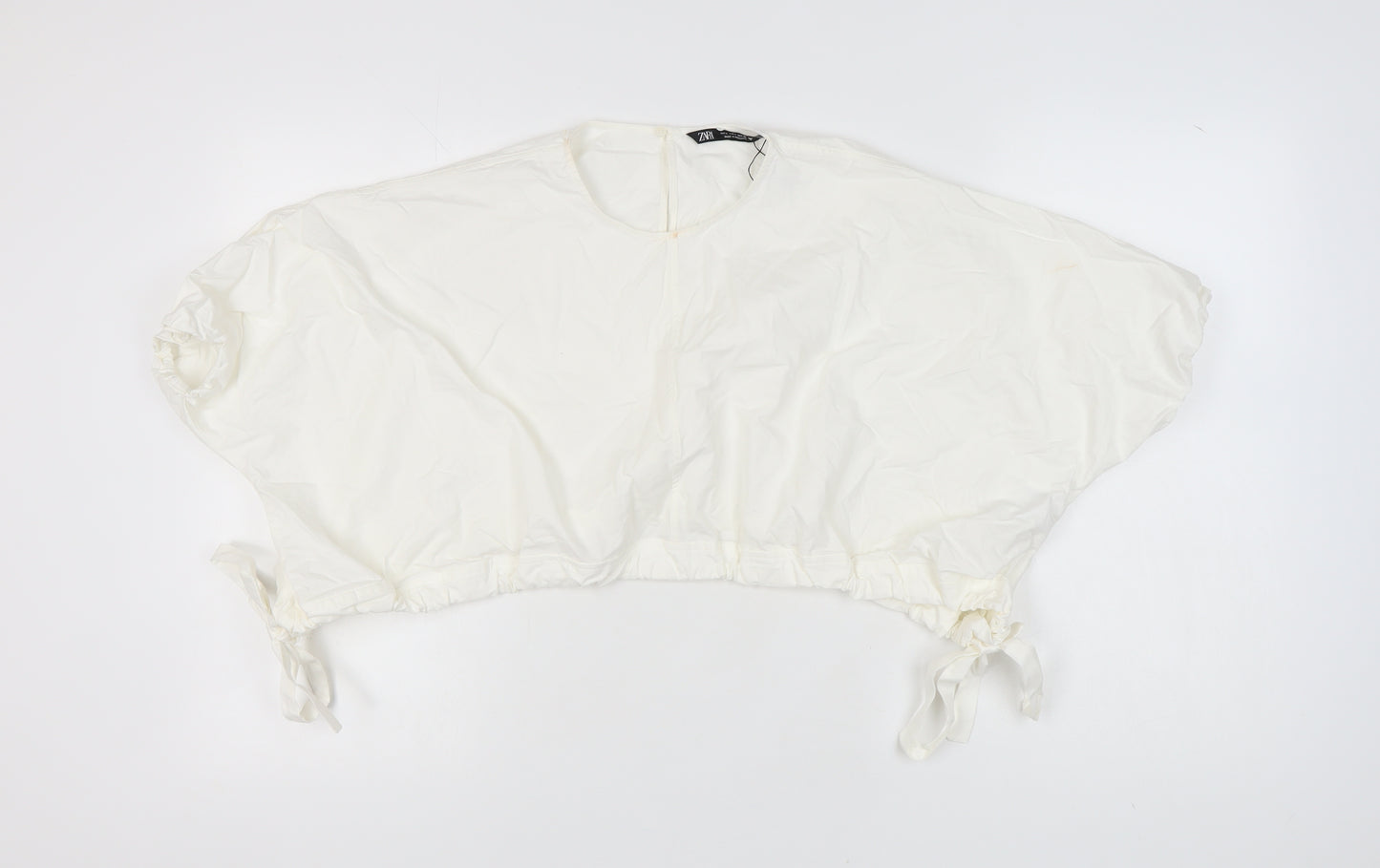 Zara Women's White Cotton Top, Size L, Round Neck
