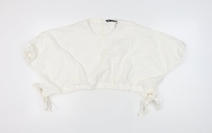 Zara Women's White Cotton Top, Size L, Round Neck
