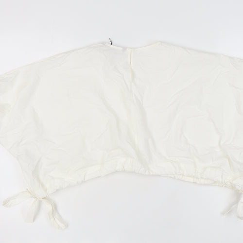 Zara Women's White Cotton Top, Size L, Round Neck