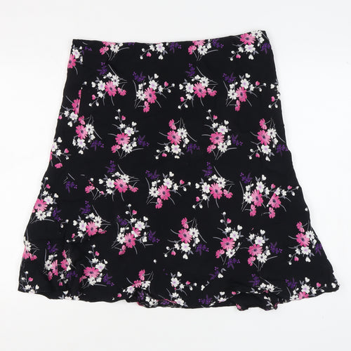 BHS Women's Black Floral A-Line Skirt Size 16