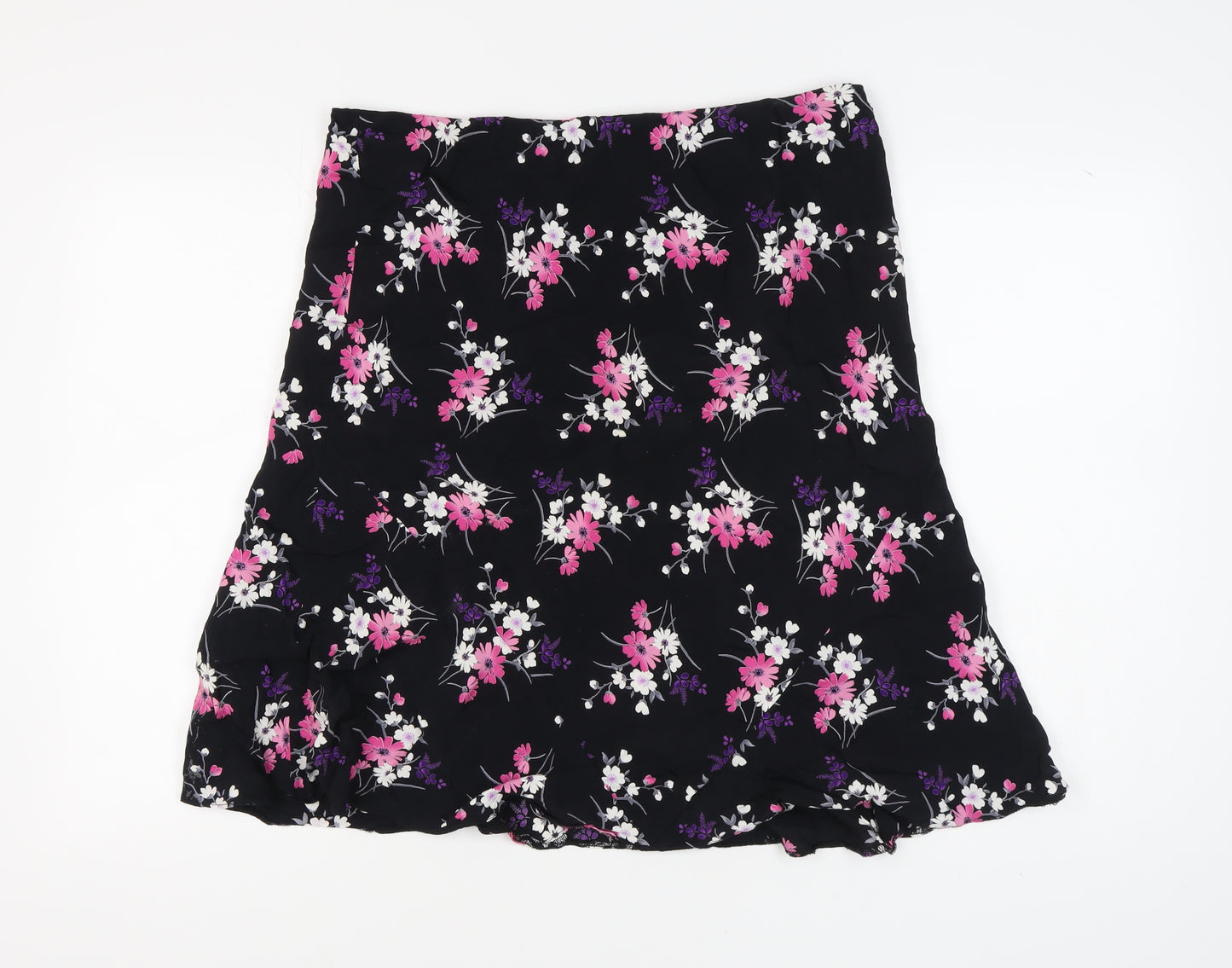 BHS Women's Black Floral A-Line Skirt Size 16