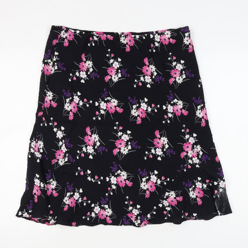 BHS Women's Black Floral A-Line Skirt Size 16