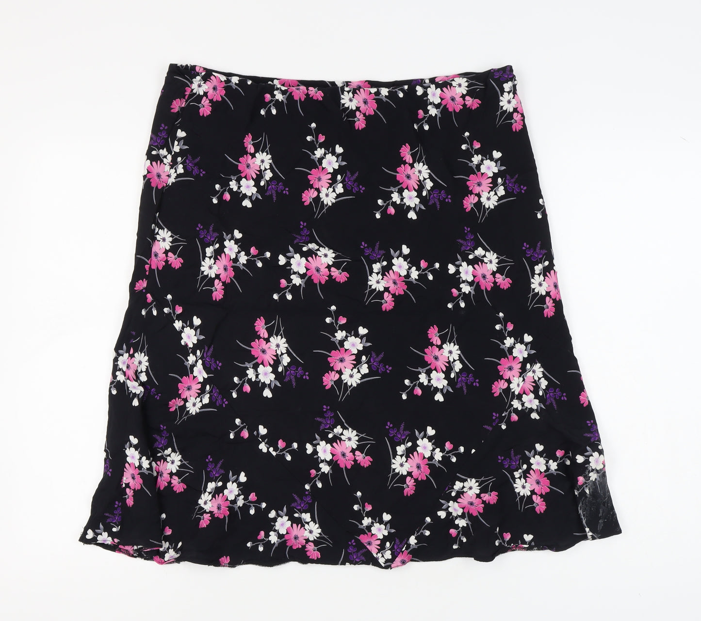 BHS Women's Black Floral A-Line Skirt Size 16