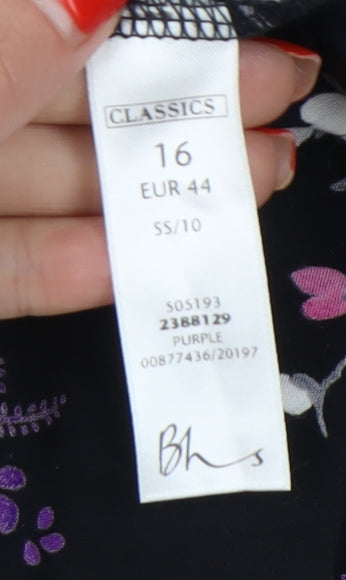 BHS Women's Black Floral A-Line Skirt Size 16