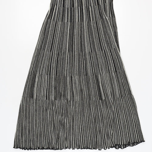 United Colors of Benetton Women's Grey Cotton Blend Striped Pleated Midi Skirt Size XS