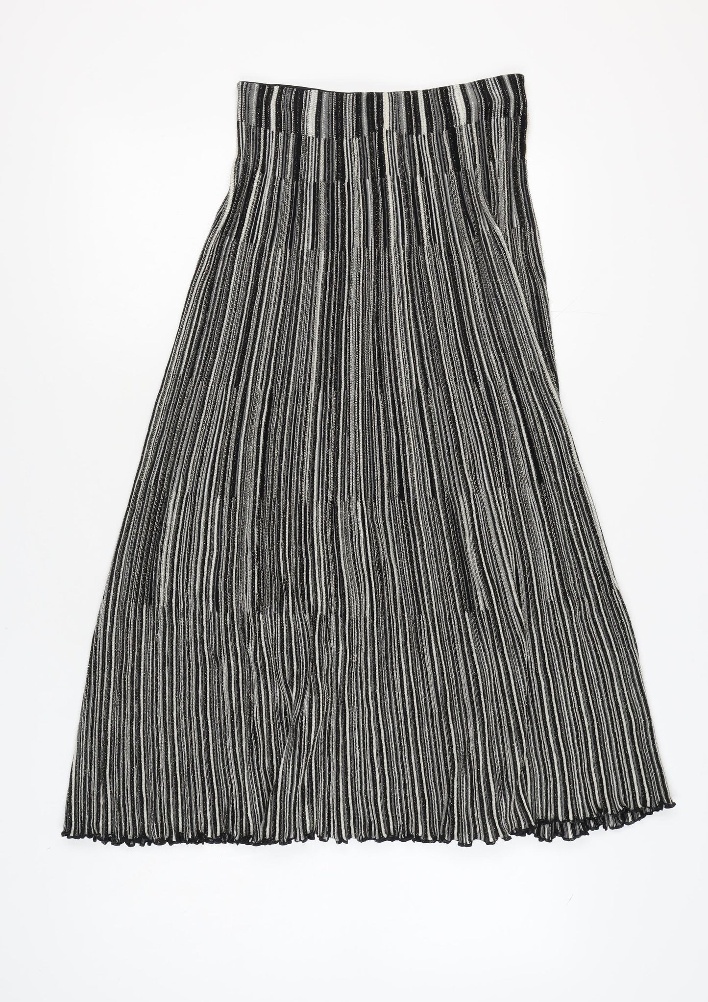 United Colors of Benetton Women's Grey Cotton Blend Striped Pleated Midi Skirt Size XS