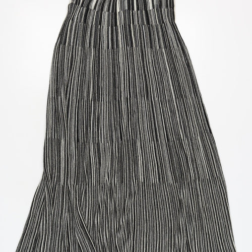 United Colors of Benetton Women's Grey Cotton Blend Striped Pleated Midi Skirt Size XS